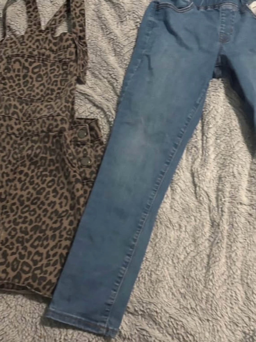 Cat & Jack Blue Denim Overalls with Brown Leopard Bib